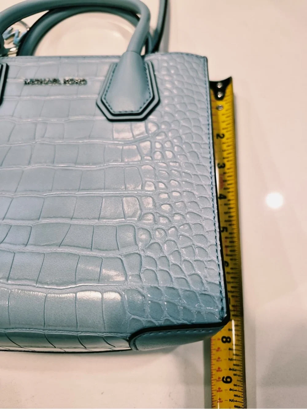Michael Kors Light Blue Croc-Embossed Leather small Satchel